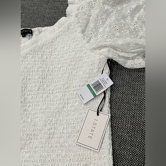 1.State Eyelet Smocked White Top (Size L) - Picture 6 of 7